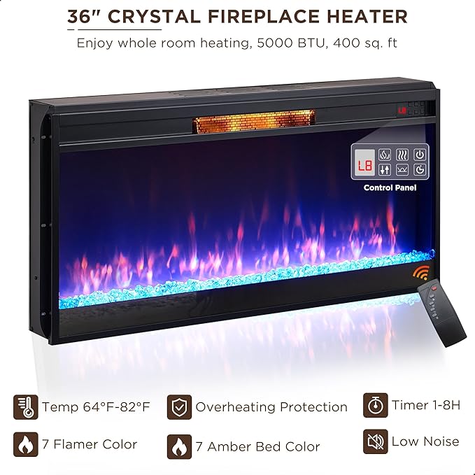 JXQTLINGMU Fireplace TV Stand for 80 Inch TV, Farmhouse Highboy Entertainment Center w/LED Lights & 36" Electric Fireplace, Large Media Console w/Glass Door Cabinet & Storage Drawer, Brown