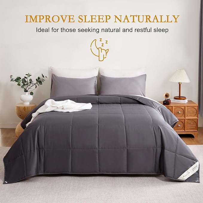 YOUR MOON Luxurious All Season Wool Comforter King Size, 100% Natural Australian Wool Filling, Hypoallergenic Comforter Duvet Insert, Noiseless Cotton Shell, Medium Weight (Dark Gray)