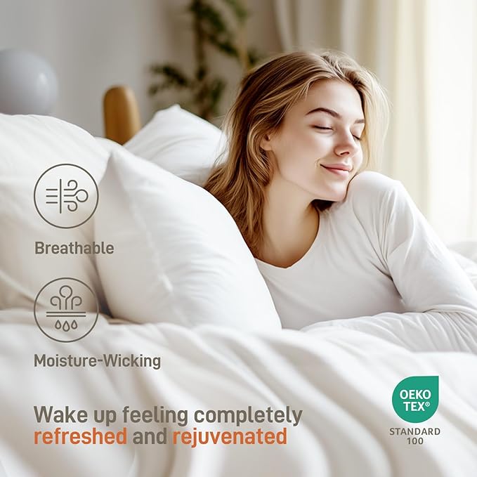 Hypoallergenic Viscose from Bamboo Soft Pillows with Down Alternative Filling, Queen Size set of 2,Breathable, Moisture-Wicking, Luxury Hotel Quality, Ideal for All Sleeper, Oeko-Tex Certified