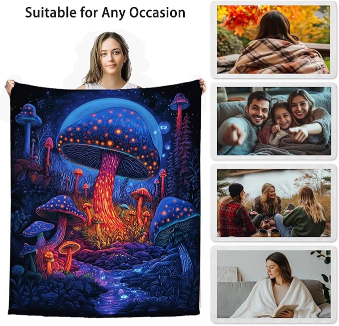 Mushroom Blanket Throw, Mushroom Gifts for Women and Men, Soft Lightweight Fleece for Bedroom, Living Room, and Decor, 50x60 Inches