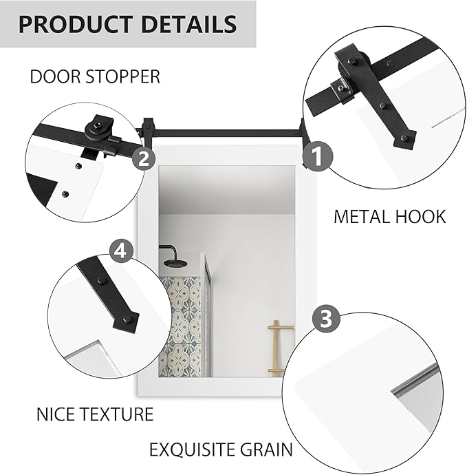 Farmhouse Bathroom Mirror for Over Sink 22”x32” Wood Frame Rustic Barn Door Bathroom Vanity Mirror, Wall Mirror for Bathroom, Living Room, Bedroom, Entryway (Bright White)