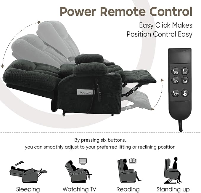 Large Dual Motor Lay Flat Power Lift Recliner Chair, Massage Recliner Chairs with Heat, Lumbar Pillow, USB & Type-C Ports, Oversized Recliner for Big & Elderly People for Living Room - Grey