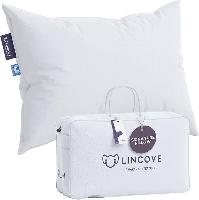 Lincove Signature 100% Natural Canadian White Down Pillow - Luxury Sleeping Pillow for Back, Stomach & Side Sleepers - 800 Fill Power Bed Pillow, 500 Thread Count, Made in Canada, King - Soft, 1 Pack