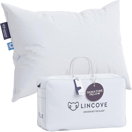 Lincove Signature 100% Natural Canadian White Down Pillow - Luxury Sleeping Pillow for Back, Stomach & Side Sleepers - 800 Fill Power Bed Pillow, 500 Thread Count, Made in Canada, King - Soft, 1 Pack