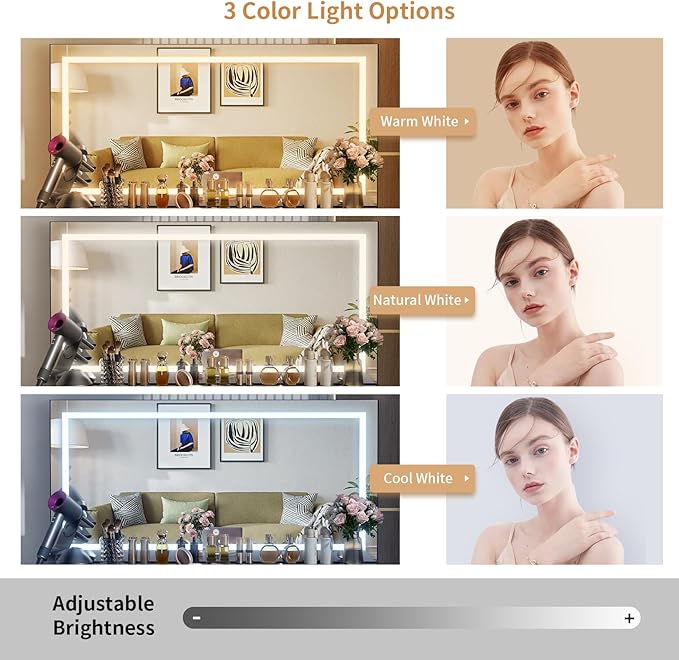 VOWNER Vanity with Lighted Mirror - 47" Makeup Vanity Desk with 9 Drawers and Power Outlet, 3 Color Lighting Modes Adjustable Brightness, Makeup Desk with Soft Cushioned Stool for Bedroom, Black