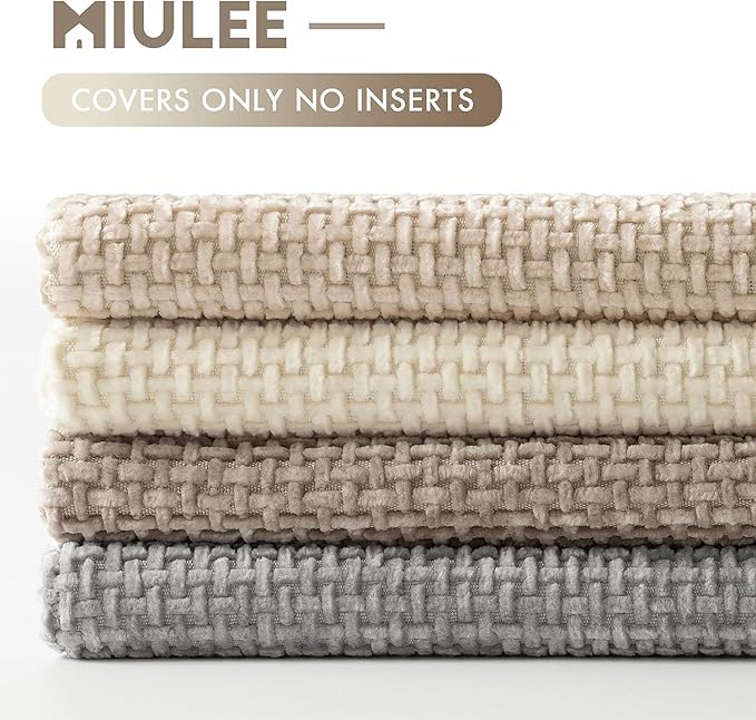 MIULEE Pack of 4 Couch Throw Pillow Covers 16x16 Inch Neutral Beige/Brown Soft Decorative Chenille Pillow Covers Farmhouse Accent Cushion Covers for Boho Home Decor Sofa Bedroom Living Room