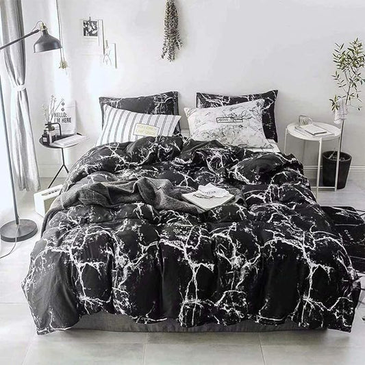 CLOTHKNOW King Size Comforter Set Black Grey White Marble Bedding Comforter Sets All Season Black Comforter Abstract Comforter with 2 x Pillow Cases