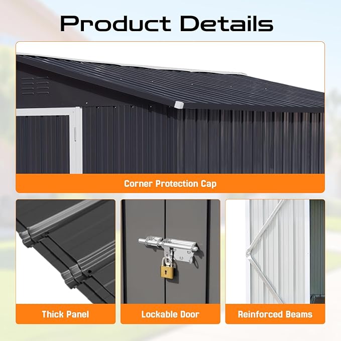 6 x 4 FT Outdoor Storage Metal Shed, Bike Garden Tool Shed with Slooping Roof, Lockable Doors and Aluminum Frames, Shed Easy to Assemble for Garden, Patio, Lawn, Green