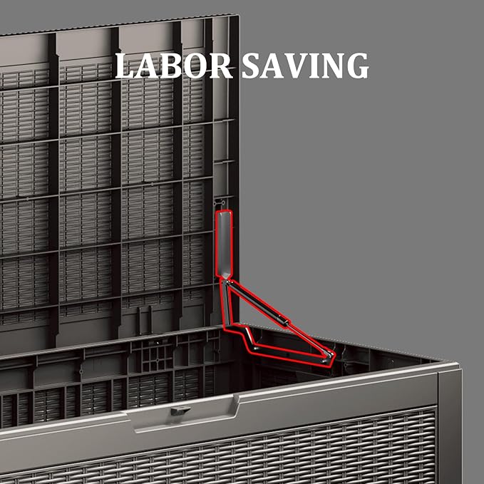 100 Gallon Waterproof Deck Box, Lockable Resin Storage Box for Patio Furniture Cushions Garden Tools and Outdoor Delivery Storage, Coffee