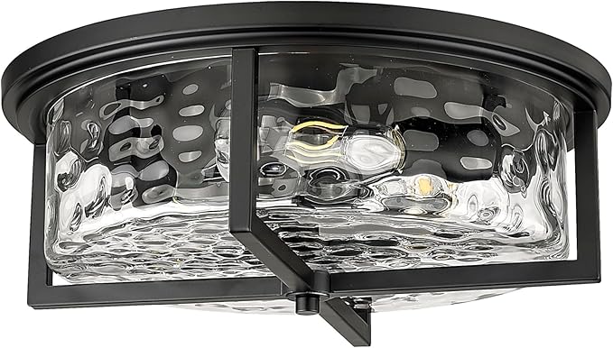 Large Industrial Flush Mount Ceiling Light, 3-Light Modern Close to Ceiling Lights, Hammered Kitchen Ceiling Light for Hallway, Kitchen, Bathroom, Dining Room (Black, 16" D)