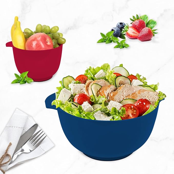 BoxedHome Classic Mixing Bowl Set, BPA Free Plastic, Microwave and Dishwasher Safe, 4.5 quarts (Pink/Blue)