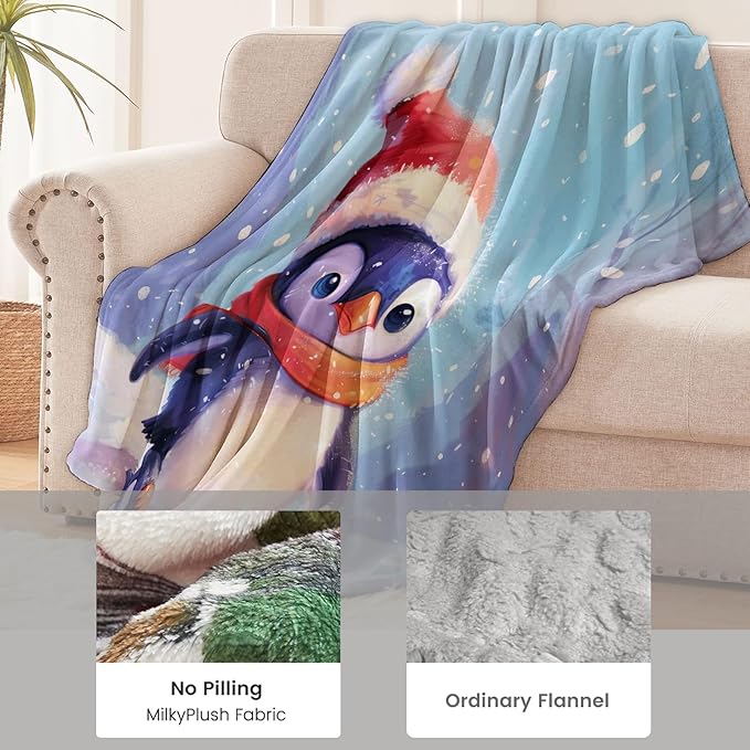 Penguin Blanket for Women Boys Girls, Flannel Penguin Blankets Gifts, Skating Penguin Throw Blanket for Sofa Couch Bed Living Room Soft Warm Cozy Penguin Decor 40"" x 50""