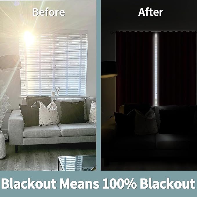 BGment Full Blackout Curtains with Thermal Insulation Liner Curtains 54 Inches Long, Rod Pocket and Back Tab Double Layer Room Darkening Window Curtain for Bedroom(52 x 54 Inch, 2 Panels, Burgundy)