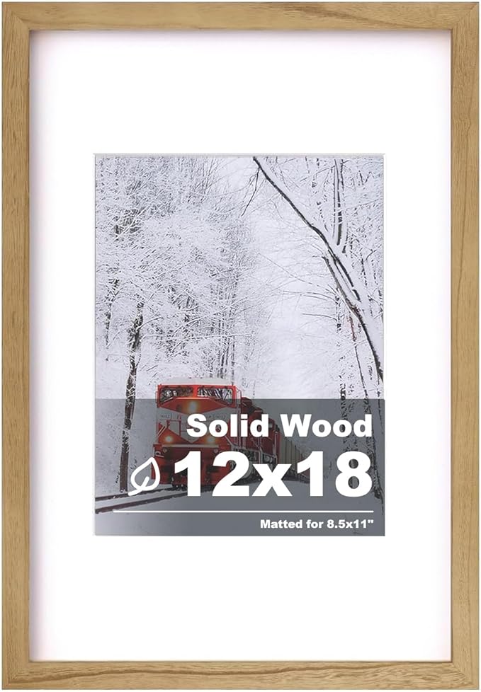 Egofine 12x18 Solid Wood Picture Frame, Made of Solid Wood Covered by Plexiglass 8.5x11 with Mat 12x18 without Mat, Poster Frame for Wall Mounting Photo Vertically or Horizontally, Carbonized Brown