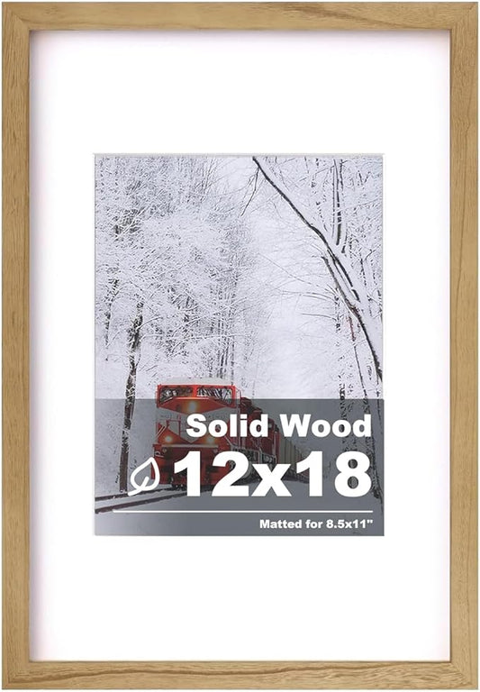Egofine 12x18 Solid Wood Picture Frame, Made of Solid Wood Covered by Plexiglass 8.5x11 with Mat 12x18 without Mat, Poster Frame for Wall Mounting Photo Vertically or Horizontally, Carbonized Brown