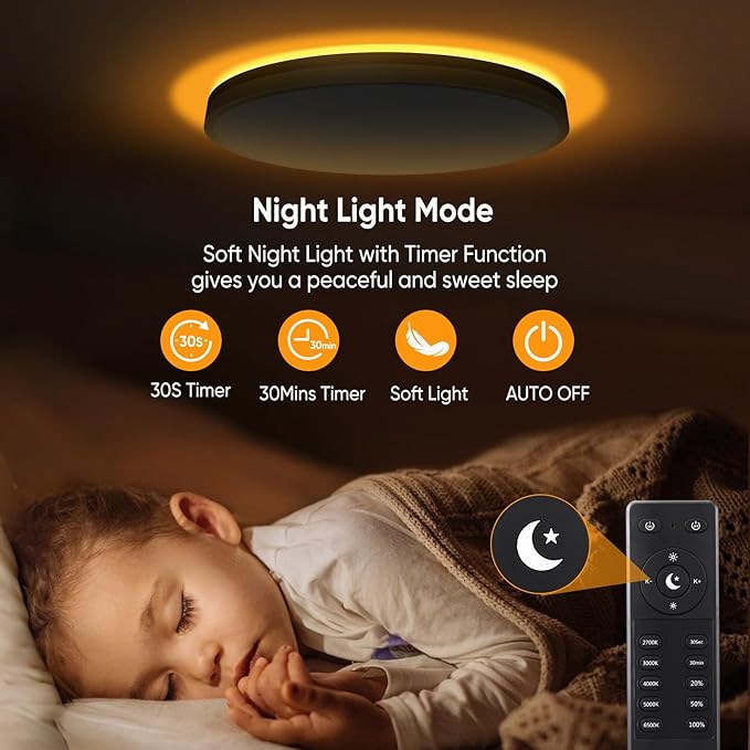 18 Inch Flush Mount Ceiling Light with Remote Control & Night Light, 5CCT Dimmable Ceiling Light Fixture, 43W 4300LM 2700K-6500K Adjustable LED Ceiling Lights for Bedroom Kitchen Living Room