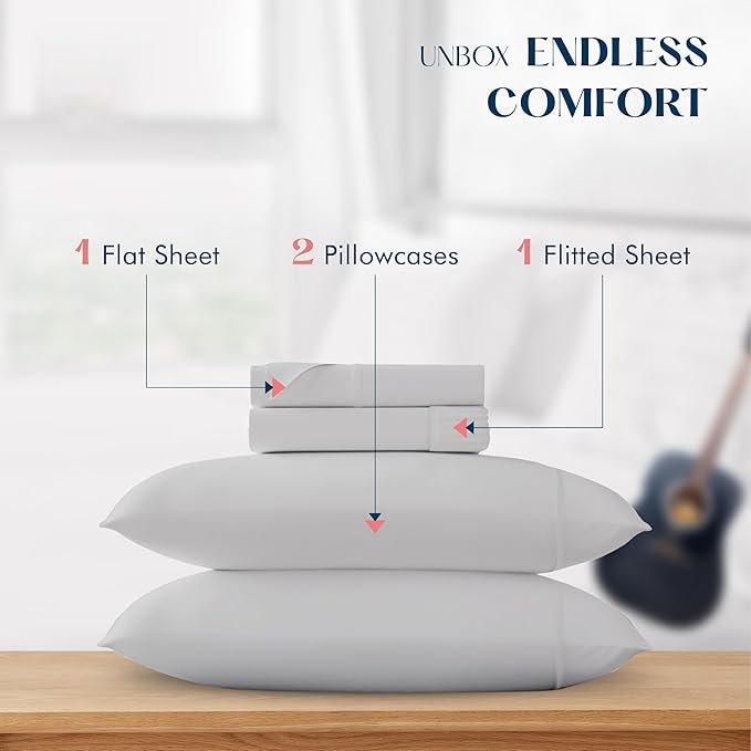 XOOX Linen King Size Cotton Sheets Set - 500 Thread Count 4 PC 100% Cotton Sheets for King Bed, Deep Pocket King Size Cotton Sheets Set for Hot Sleepers, Luxury Hotel Cooling Sheets (Silver Grey)