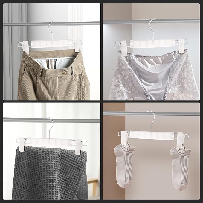 20 Pack Pants Hangers with Adjustable Non-Slip Clips Anti-Rust Hanging Hook for Trouser,Skirts,Jeans,Clothes Hangers Transparent