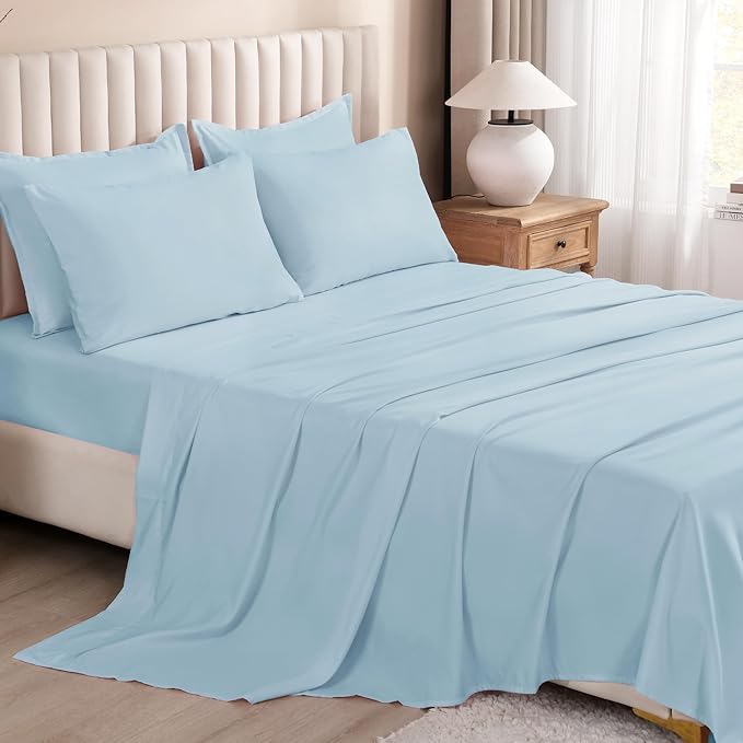 Litanika Comforter Queen Size Set Light Blue - 7 Pieces Bed in a Bag Queen Bedding Comforter Sets, Plain Lightweight Bed Set with Comforter, Sheets, Pillowcases & Shams