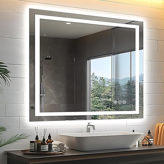 40"x36" LED Bathroom Vanity Mirrors with Front Light and Backlit, Anti-Fog Vanity Mirror with Lights, Stepless Dimmable Lighted Mirror, 3 Colors Smart Mirror (Horizontal/Vertical)