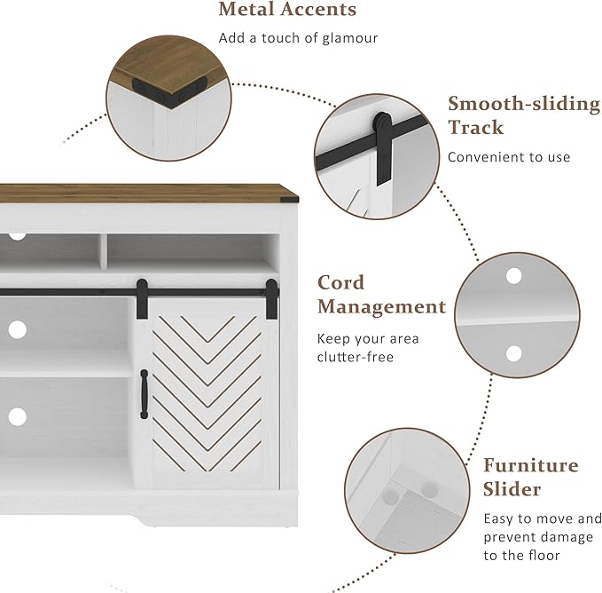 Farmhouse TV Stand for 65+ Inch TV, Tall Entertainment Center with Sliding Barn Doors, Rustic Wood Storage Cabinet Television Media Console for Living Room, Bedroom (Wood-Tone and White)