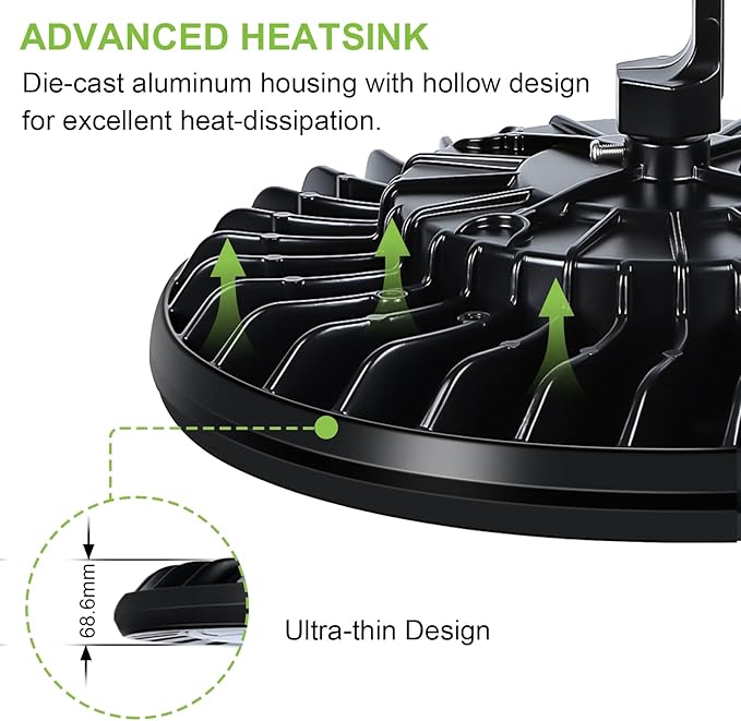 hykolity 2 Pack LED High Bay Light 200W, 5000K UFO LED High Bay Light Fixture with US Plug [600W MH/HPS Equiv.] 120-277V, 26,000lm, IP65 Commercial Warehouse Area Light for Wet Location