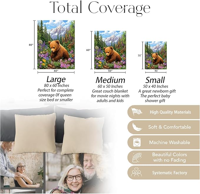 Cute Bear Blanket, Soft Cozy Warm Throw Blanket Gifts for Adults Kids Women, Lightweight Comfy Fuzzy Flannel Blankets for Couch, Travel, Car, Home Decor 50×40 Inch