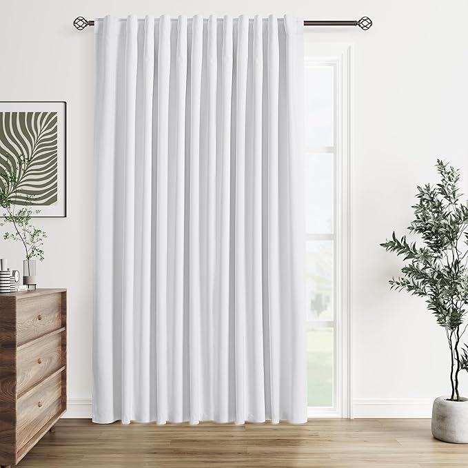 Guken White Linen Blackout Curtains 100 Inch Wide by 84 Inch for Living Room Bedroom Back Tab Thermal Insulated 100% Black Out Linen 1 Drapes Room Darkening Window Curtains White,1 Panel