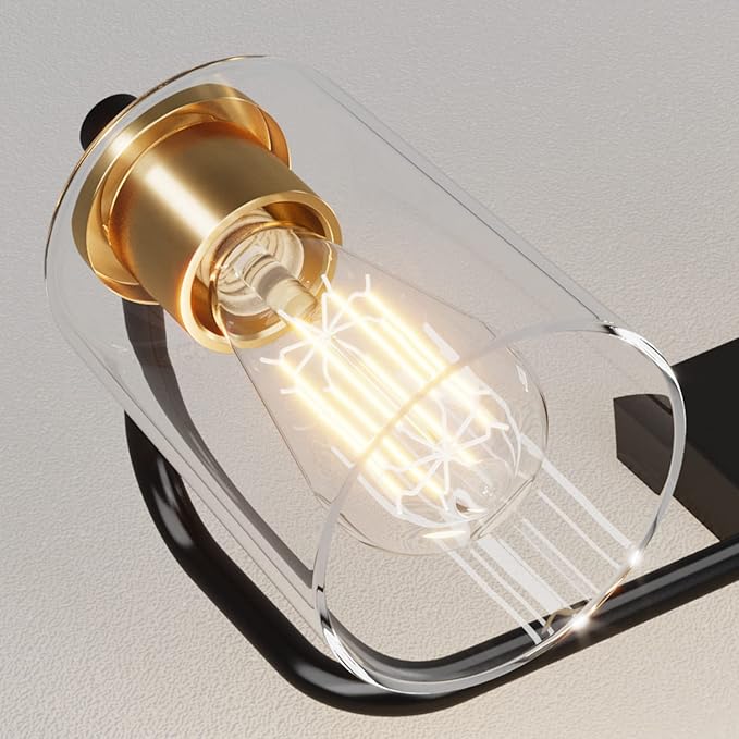 SOLFART Vintage Wall Vanity Lights for Bathroom Vanity Light 40 inch Black Globe Light Metal with Clear Glass Brass Fixtures Wall Mount Lighting Sconce 6 Light