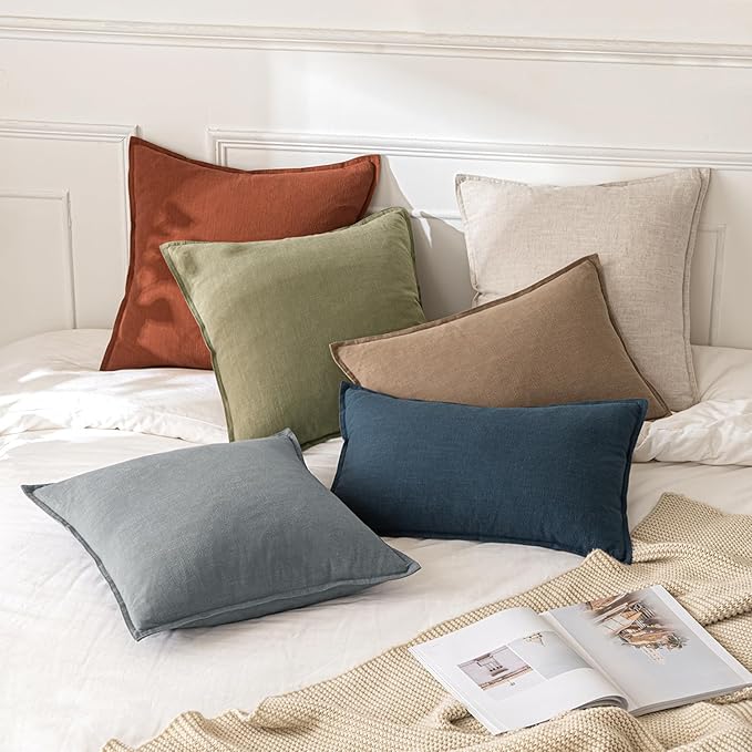 MIULEE Fall Decorative Linen Pillow Covers 20x20 Inch Rust Boho Farmhouse Neutral Couch Throw Pillows for Bed Pack of 2 Accent Modern Pillowcase Summer Sofa Livingroom Home Decor