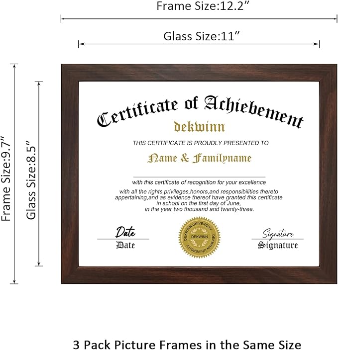8.5x11 Diploma Frame Certificate Document Frame Set of 3 with High Definition Glass,Picture Frame for Wall and Tabletop Display in Walnut