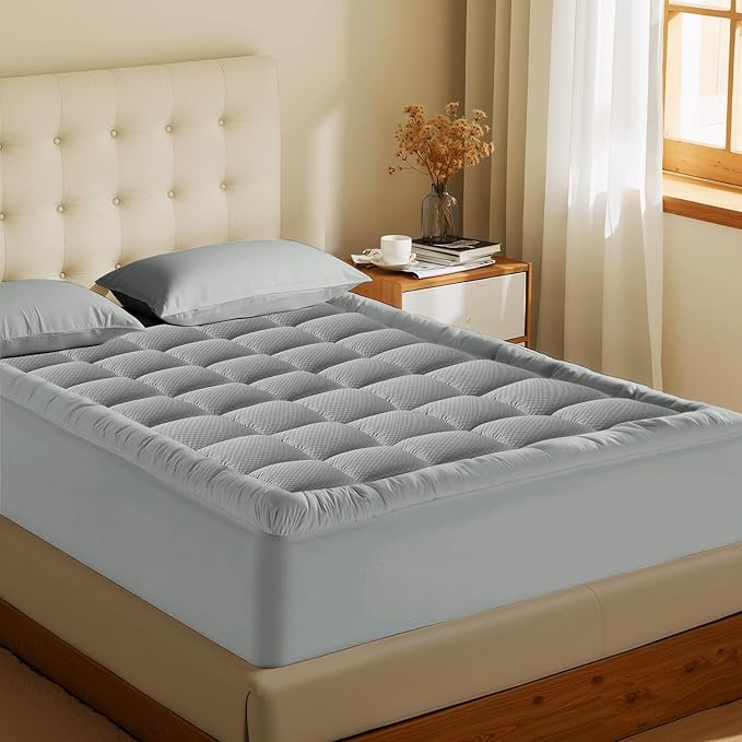 MATBEBY Full Size Mattress Pad - Cooling Breathable Mattress Topper, Quilted Fitted Mattress Protector, Pillow Top Mattress Cover with 8-21" Deep Pocket, Machine Washable, Light Grey, 54x75 Inches