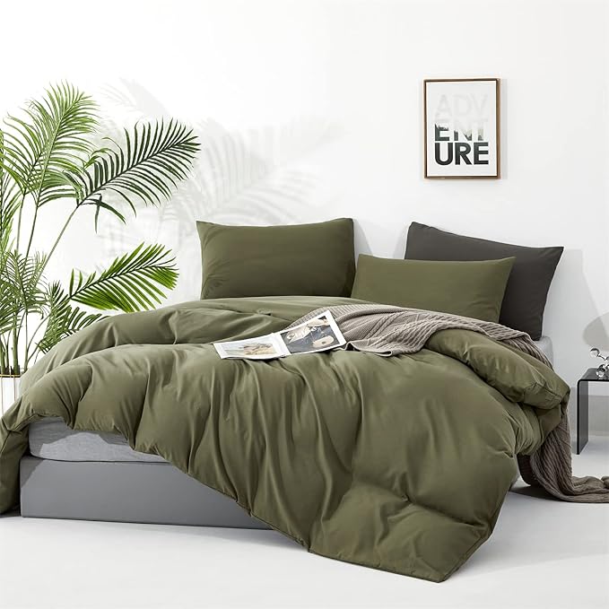 Luxlovery Olive Green Comforter Set King Army Green Bedding Comforter Set Modern Stylish Avocado Blanket Quilts Breathable Bedding Set Women Men Adults