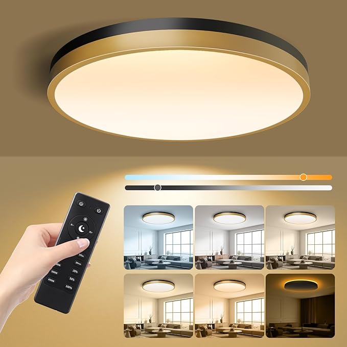 18 Inch Flush Mount Ceiling Light with Remote Control & Night Light, 5CCT Dimmable Ceiling Light Fixture, 43W 4300LM 2700K-6500K Adjustable LED Ceiling Lights for Bedroom Kitchen Living Room