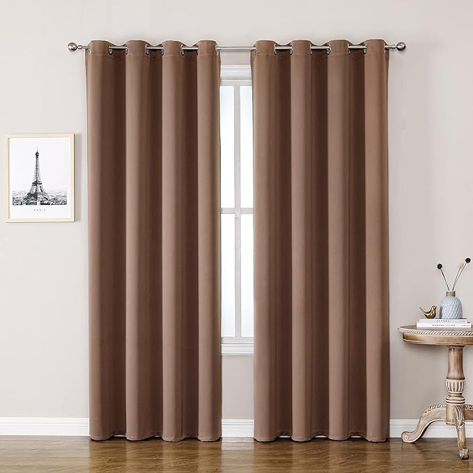 ChrisDowa Grommet Room Darkening Curtains for Bedroom and Living Room - 2 Panels Set Thermal Insulated Blackout Curtains (Cappuccino, 52W x 72L)