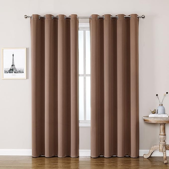 ChrisDowa Room Darkening Curtains 102 Inches Long 2 Panels Set for Living Room, Grommet Thermal Insulated Blackout Curtains for Bedroom (Cappuccino, 52 x 102 Inch)