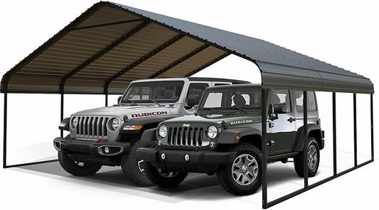 Heavy Duty 20x20 FT Carport Outdoor Yard Metal Carports Car Port for 2 Cars Galvanized Steel Roof & Frame Portable Garage Removable Sidewalls 20 x 20