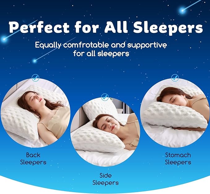 Cooling Side Sleeper Pillow for Neck and Shoulder Pain, Luxury Shredded Memory Foam Curved Bed Pillows for Sleeping Set of 2- Adjustable King Size- Washable Cover Crescent White