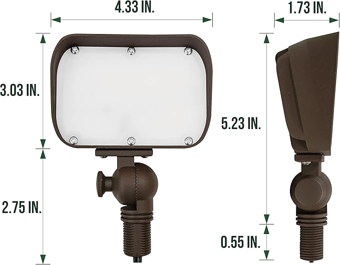 GKOLED 7W LED Outdoor Flood Light, Low Voltage Landscape Lighting, Waterproof Security Wall Lighting Fixture, 9-15V, 480 Lumen, 3000K, 1/2" Adjustable Knuckle Mount, Die-cast Aluminum, Brown