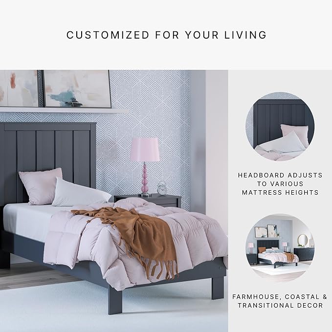 Signature Design by Ashley Simmenfort Farmhouse Panel Headboard with Matte Finish, Twin, Blue