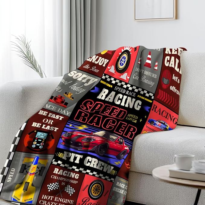 Racing Cars Blanket Gifts for Fathers Day, Birthday Gifts for Men Boys Racer, Racer Blanket for Sofa Couch Room, Car Guy Gift for Car Lovers, 50"*60"