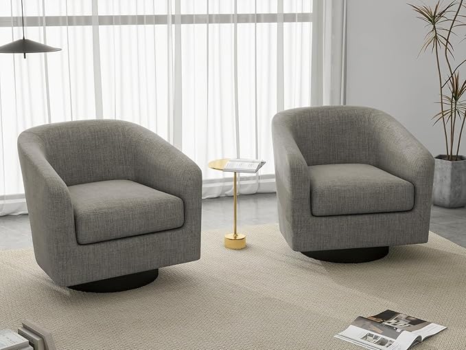 UIXE Swivel Accent Chairs Set of 2, Fabric Barrel Club Chair Upholstered Armchair for Living Room, Round Arm Chair Bedroom Single Sofa Reading Seat - Khaki