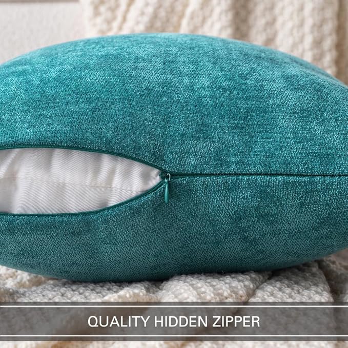 MIULEE Pack of 2 Teal Blue Decorative Pillow Covers 20x20 Inch Soft Chenille Couch Spring Throw Pillows Farmhouse Cushion Covers for Home Decor Sofa Bedroom Living Room