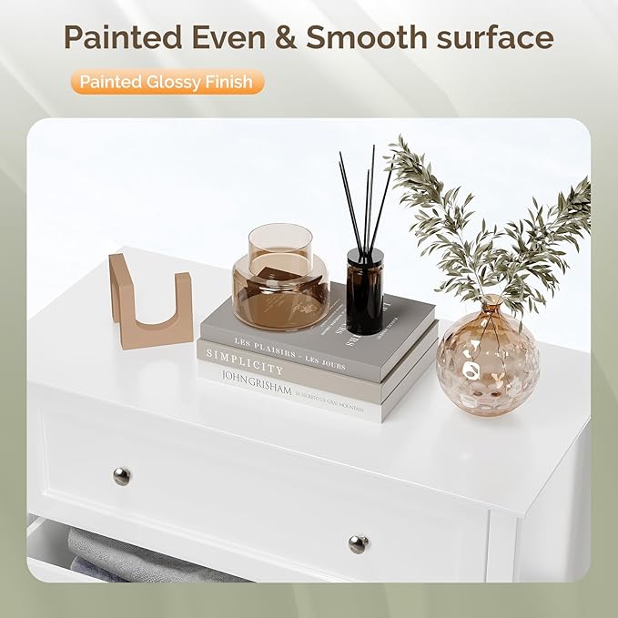 VINGLI White Dresser 5 Drawer Chest of Drawers for Bedroom, 44.5" Tall Wood Dresser with Drawers, 29.92" W*15.75" D*44.49" H