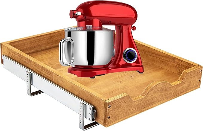 DINDON Pull Out Cabinet Organizer (11" W x 18" D) 1 Tier，Single Tier Oak Wood Under Cabinet Slide Out Shelf Drawer Box…