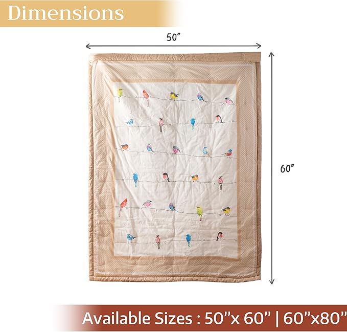 Maison d' Hermine Throw Blanket for Couch Lightweight Soft Warm Breathable Cotton Throw Blankets for Bed Girls Boys Women Men Gifts Sofa Travel Living Room Chair Bedding (60"x80", Birdies On Wire)