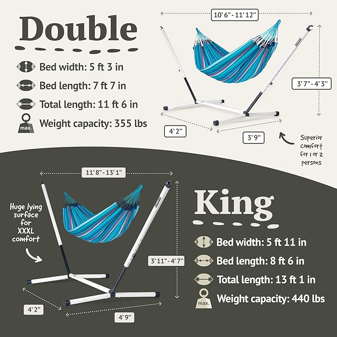 LA SIESTA® - XL King Brisa Classic Hammock & Nautico Steel Stand - Weather & Tear Resistant - Portable, Family Hammock w/Stand - Balcony Porch Garden Outdoor Indoor Hammock - Max 440 Lbs, Wave