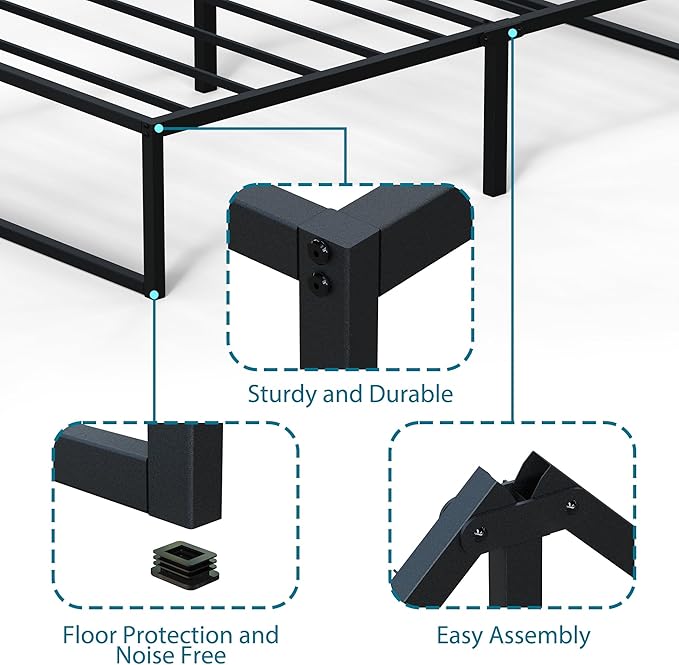 EMODA 14 Inch Narrow Twin Bed Frame 30x75, Heavy Duty Metal Platform No Box Spring Needed, Easy Assembly Noise Free, Black