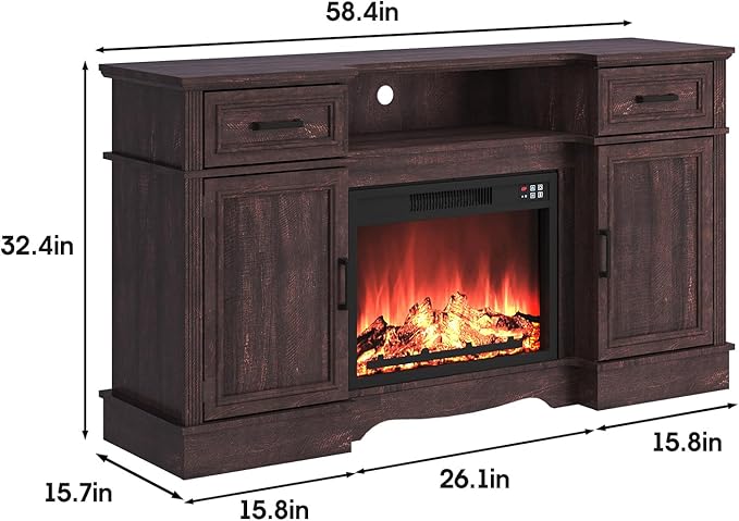 Maupvit TV Stands Farmhouse Entertainment Center for Televisions up to 65 Inch, Console Table Media Furniture with 2 Storage Cabinets and 2 Barn Door, Rustic TV Cabinet for Living Room, Brown