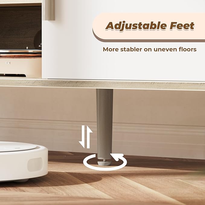 SUPERJARE TV Stand for 55 Inch TV, Entertainment Center with Adjustable Shelf, 2 Cabinets, TV Console Table, Media Console, Solid Wood Feet, Cord Holes, for Living Room, Bedroom, Gray and White